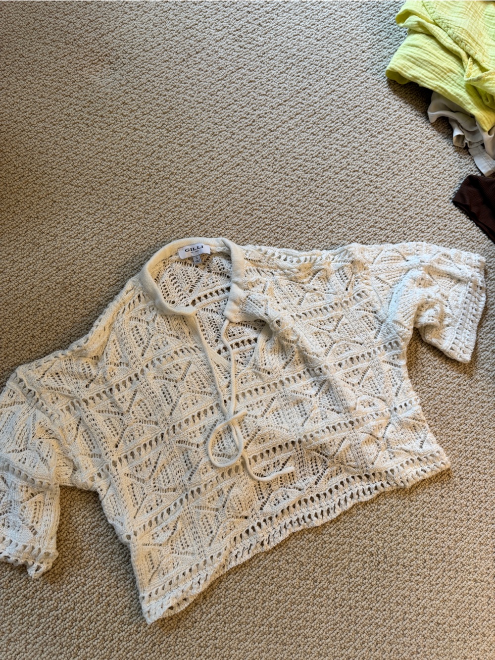 Gilli Crochet Lace Drawstring Sweater - White
